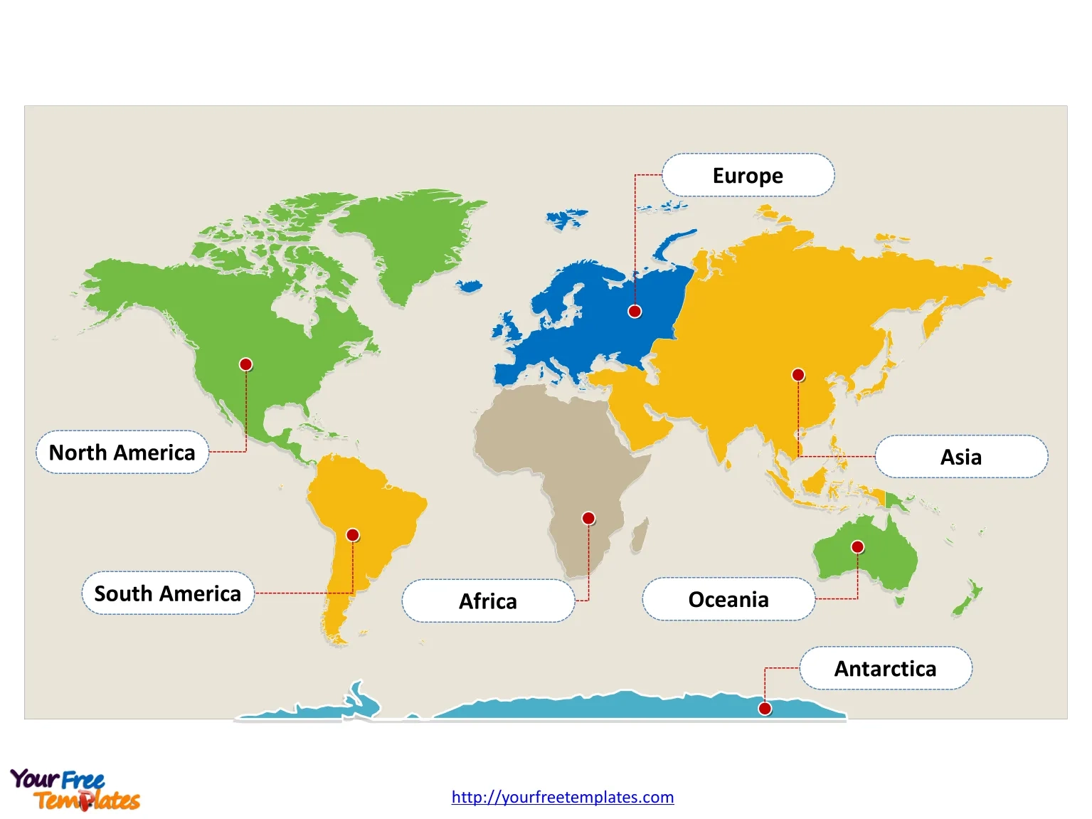 World Map With Continents Free PowerPoint Template