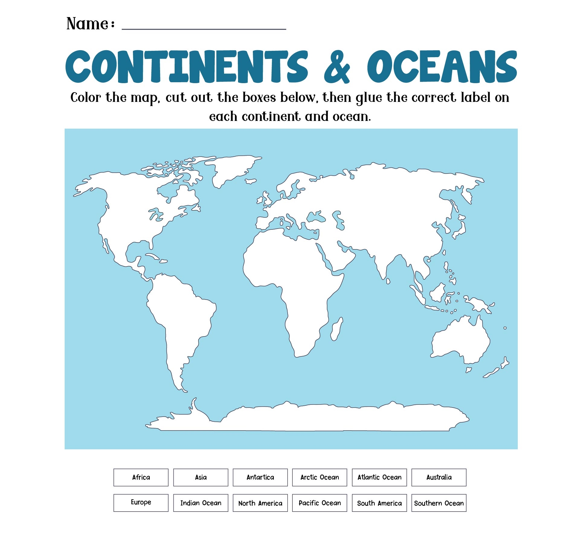 Printable Continent Map Worksheet Printable Continent Map Worksheet
