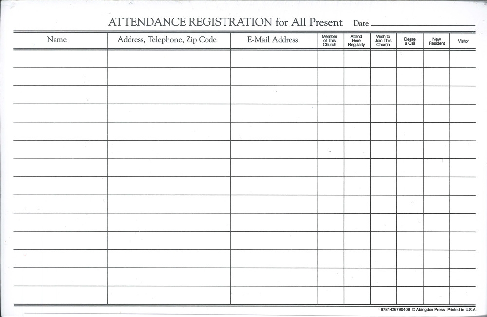 Free Printable Church Attendance Sheets