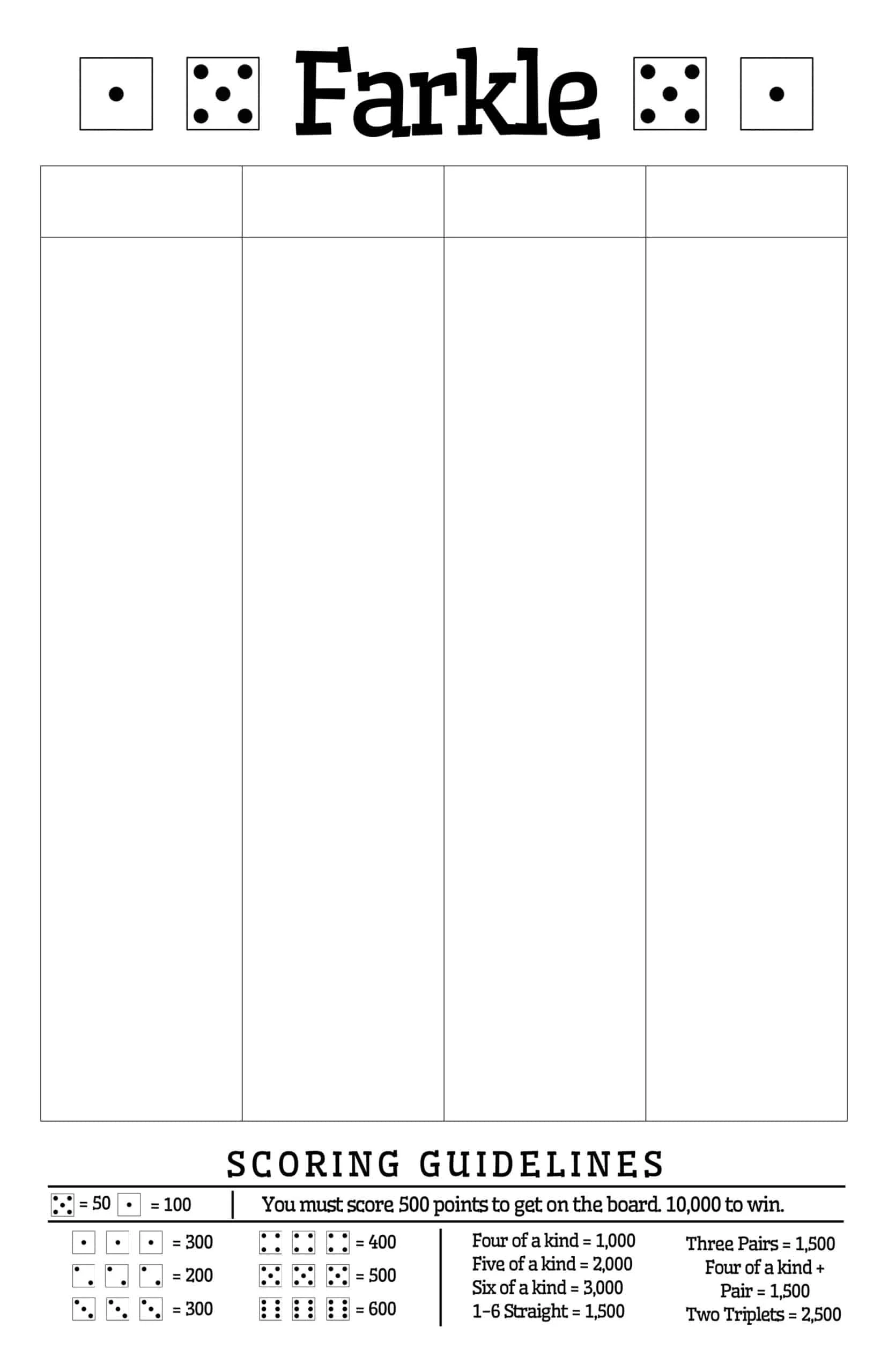 Yatzee Games For Adults Score Sheet For Farkle Dice Game