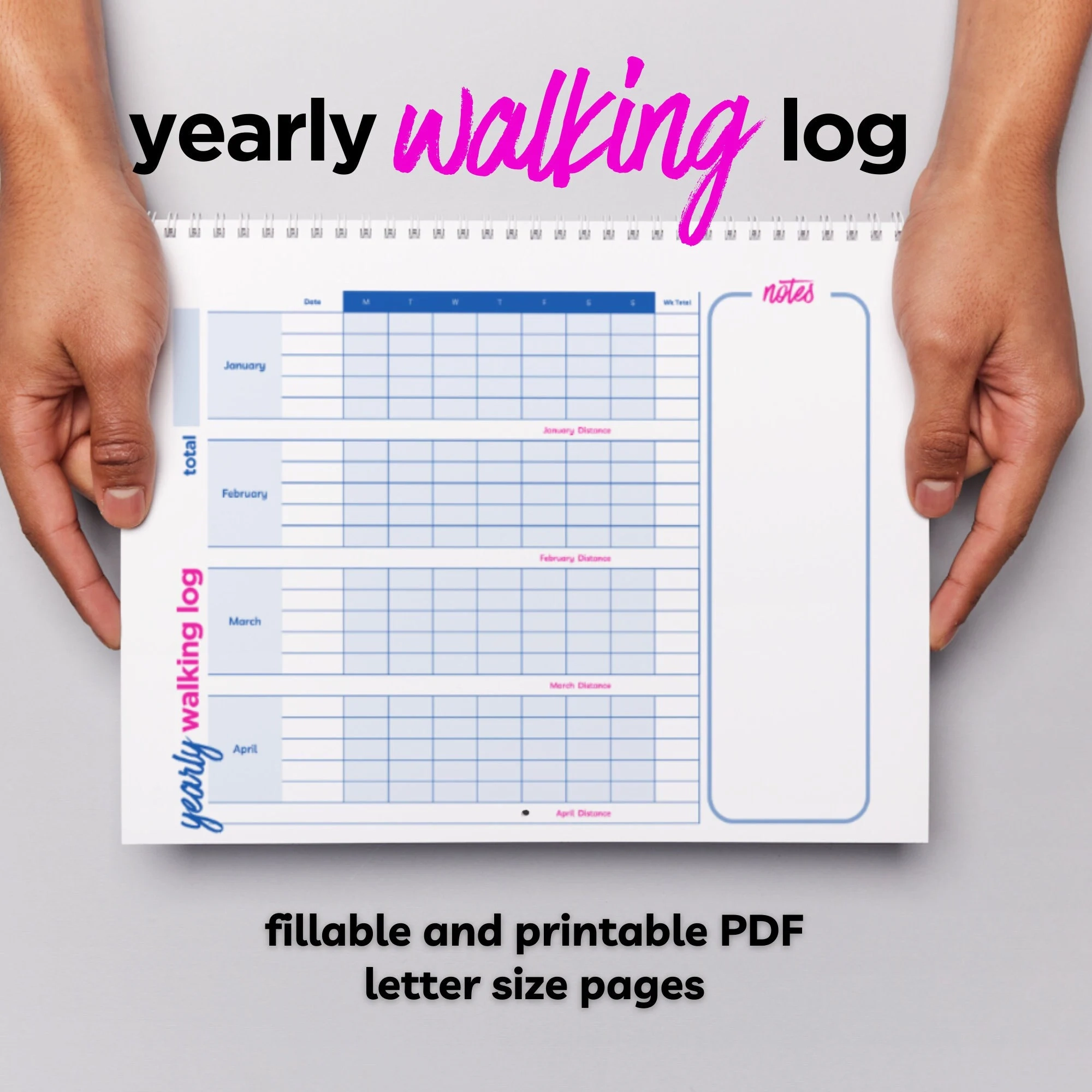 Yearly Walking Log Mileage Tracker Printable fillable PDF Etsy