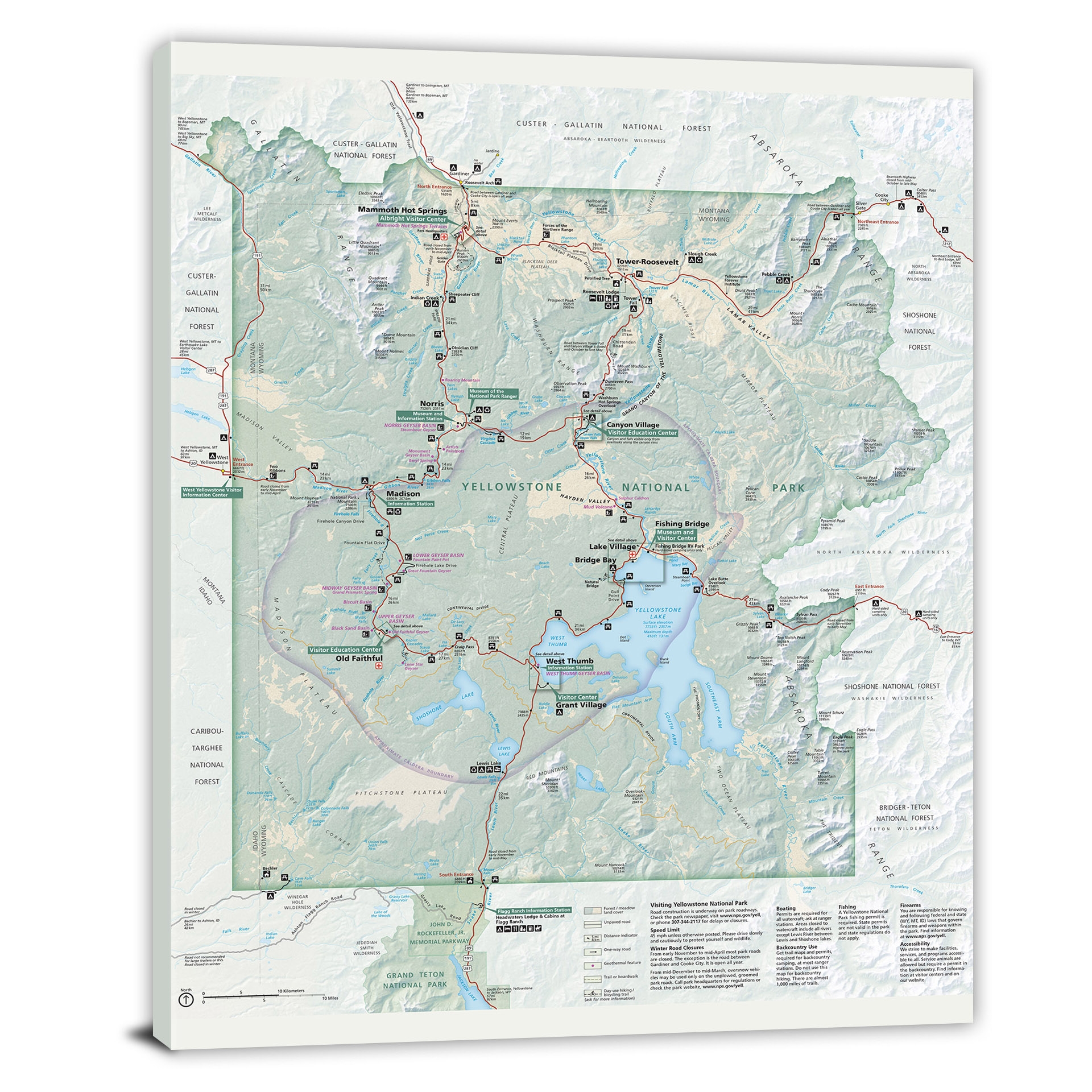 Yellowstone National Park Map 2021 Canvas Wrap