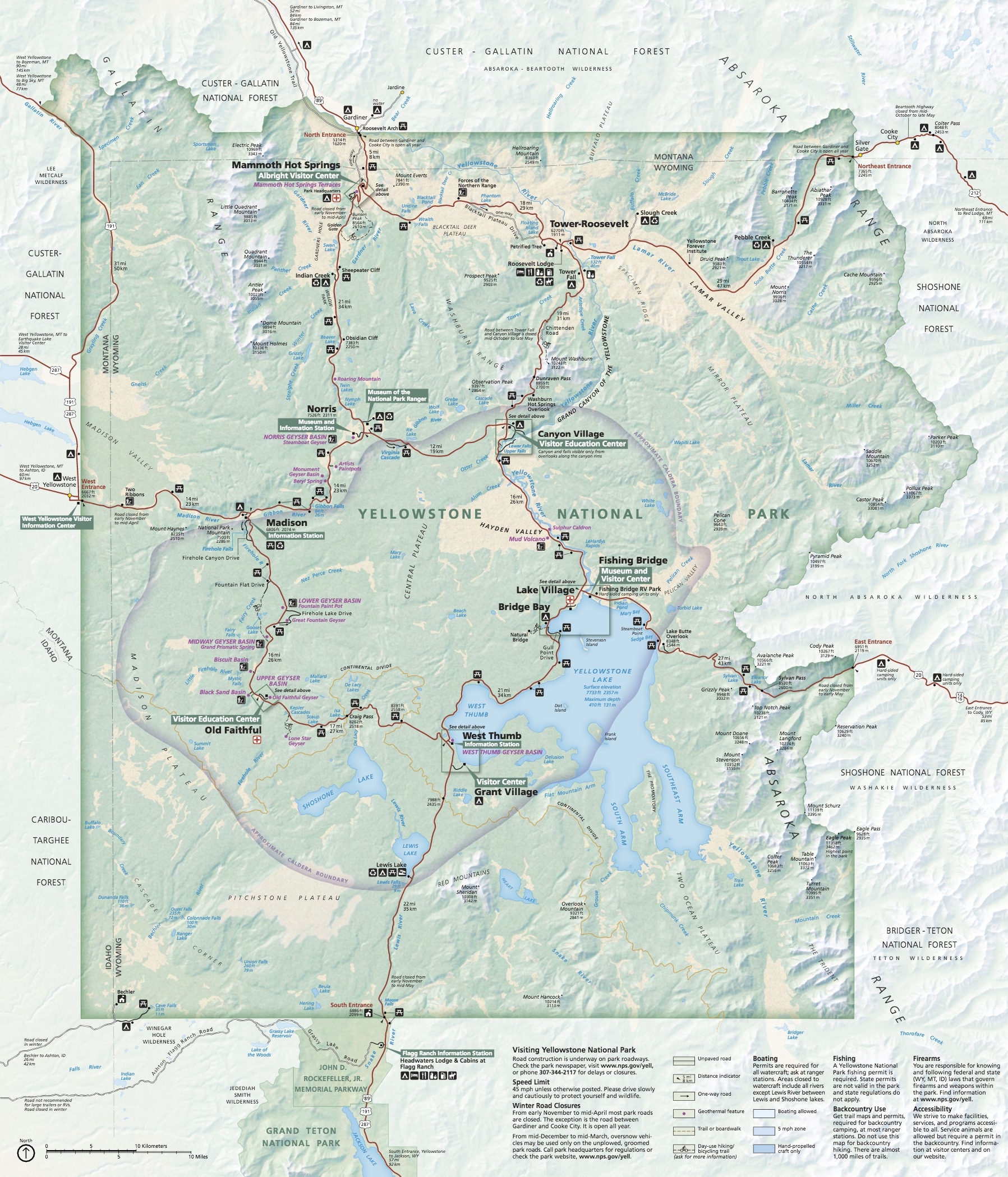Printable Map Of Yellowstone National Park